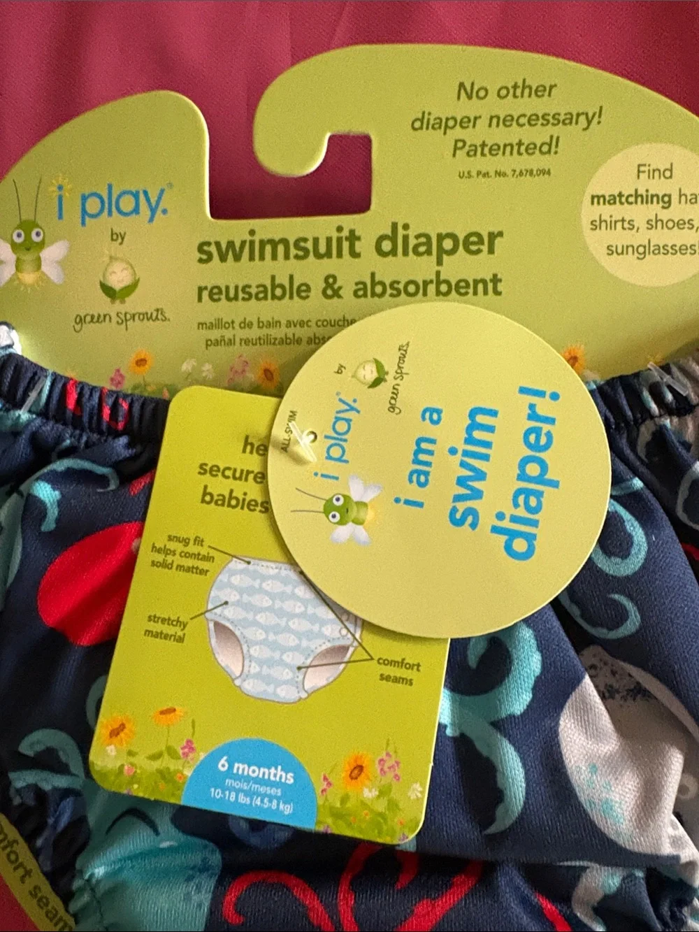 i play. Navy Swim Diaper with Red and Teal Octopus Print